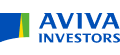 Logótipo da marca Aviva com cores azul no lettering